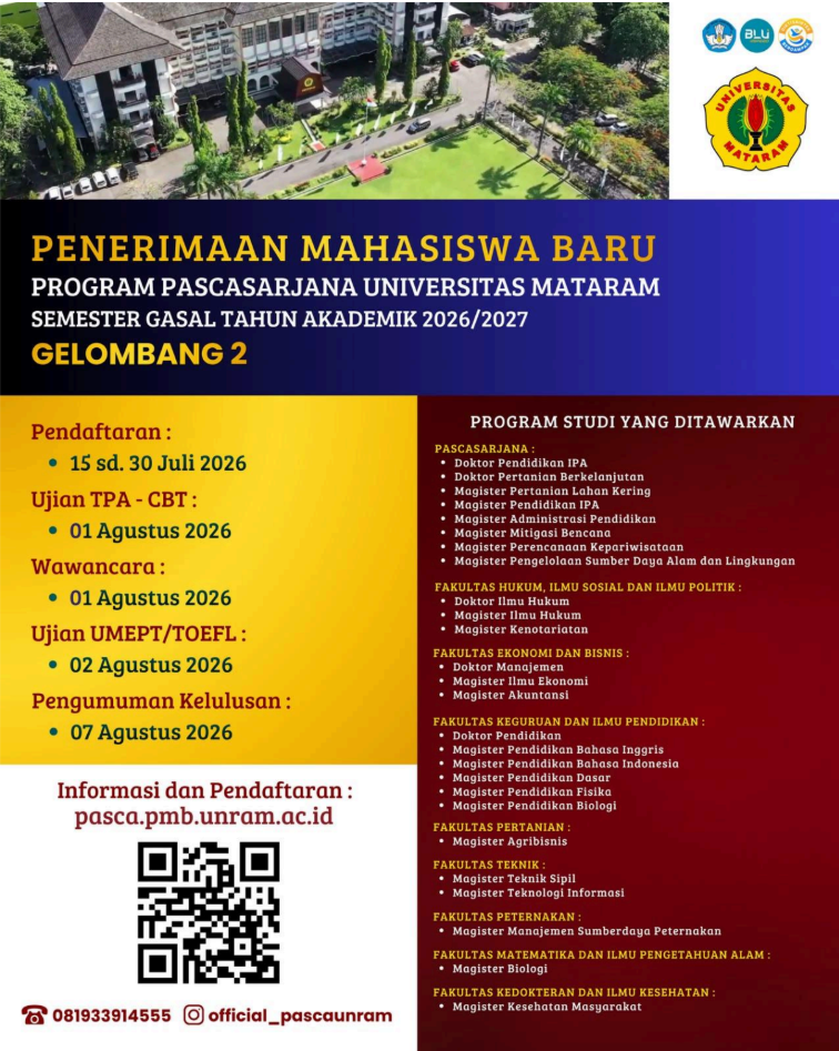 🎓 PENERIMAAN MAHASISWA BARU PROGRAM PASCASARJANA UNIVERSITASMATARAM